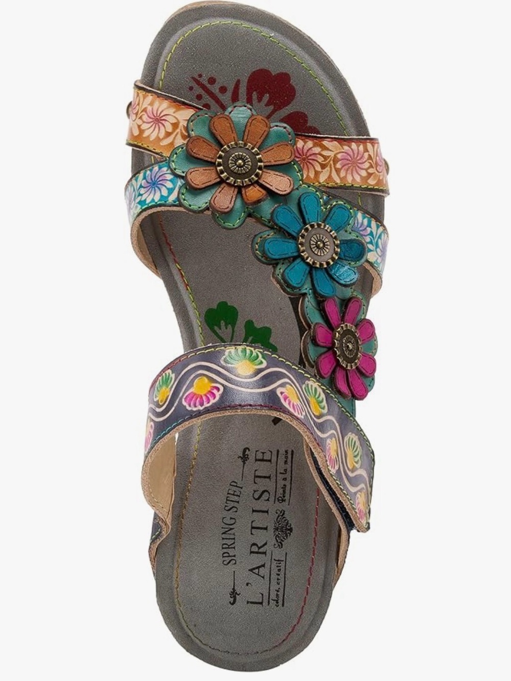 L’ARTISTE Delight by Spring Step Leather Floral Cork Wedge Sandals Sz 40 US 9 - Picture 4 of 10